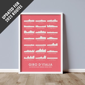 Lámina artística del Giro de Italia - Mapas de elevación de rutas ciclistas - Lámina artística de ciclismo para regalo - Arte mural de bicicletas