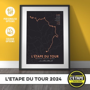 L'Etape du Tour 2024 - Carte de l'itinéraire à vélo - Personnalisation et options de couleur - Art mural vélo - Cadeaux pour cycliste