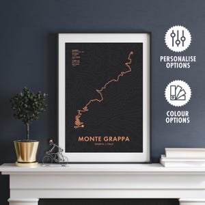 Monte Grappa Cycling Route Map Poster - Personalisation & Colour Options - Bicycle Wall Art - Cyclist Gifts