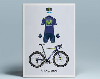 Alejandro Valverde Cycling Art Print - Jersey & Bicycle Poster Illustration -  Cycling Print Gifts - Cyclist Wall Art