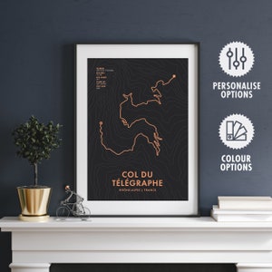 Col du Télégraphe Radweg Karte Poster - Personalisierungs- & Farboptionen - Fahrrad Wandkunst - Geschenke für Radsportler