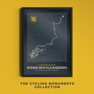 De Ronde - Radsport Monumente Route Map - Tour durch Flandern Fahrrad Wandkunst - Geschenke für Radfahrer