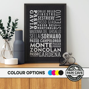 Italienische Radsport Besteigungen Typografisches Poster - Giro D'Italia Radweg Wandkunst - Fahrrad Kunstdruck - Geschenke für Radfahrer