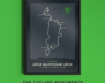 Liege-Bastogne-Liege - Cycling Monuments Route Map - La Doyenne Bicycle Wall Art - Gifts for Cyclists