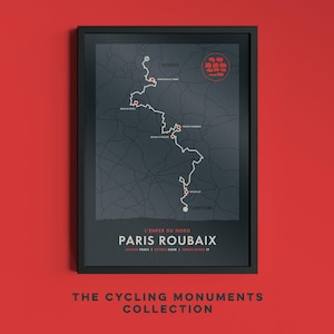 Parigi-Roubaix - Mappa del percorso dei monumenti ciclistici - Arte murale per biciclette Hell of the North - Regali per ciclisti