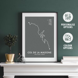 Col de La Madone Radweg Karte Poster - Personalisierungs- & Farboptionen - Fahrrad Wandkunst - Radfahrer Geschenke
