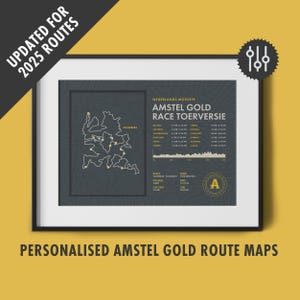 Amstel Gold Race - Gepersonaliseerde routekaart - AGR Sportive Bicycle Wall Art - cadeaus voor fietsers