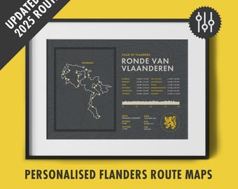 Tour of Flanders - Personalised Route Map - Ronde Van Vlaanderen Bicycle Wall Art - Gifts for Cyclists