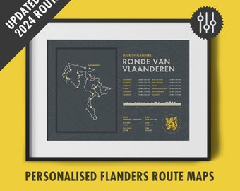 Giro delle Fiandre - Mappa del percorso personalizzata - Decorazione da parete per bicicletta Ronde Van Vlaanderen - Regali per ciclisti