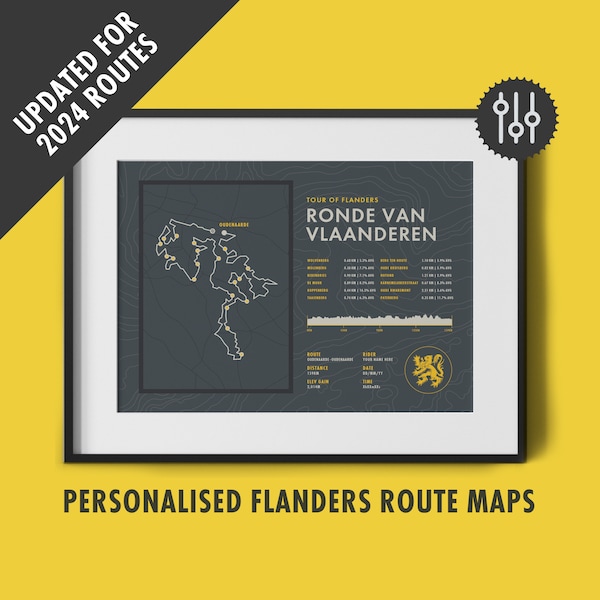 Tour of Flanders - Personalised Route Map - Ronde Van Vlaanderen Bicycle Wall Art - Gifts for Cyclists