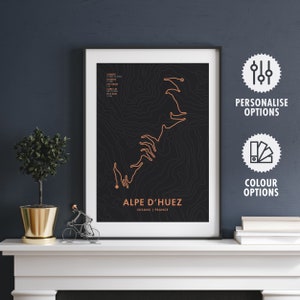 Alpe d'Huez Radweg Karte Poster - Personalisierungs- & Farboptionen - Fahrrad Wandkunst - Radfahrer Geschenke