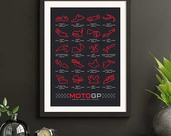MotoGPクラシックサーキットのアートプリント - オートバイレーストラックポスター - バイク乗りへのギフト