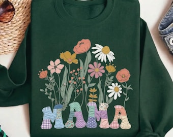 Garden Mama Patchwork Design Sweatshirt, Plant Mom Gardening Flower Botanical Wildflower Hoodie