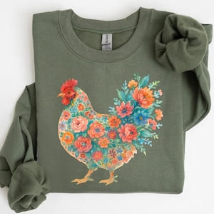 Chicken Wildflowers Sweatshirt Farm Girl Sweatshirt Woman Chicken Lover Gift Farmer Sweatshirt Cottagecore Chicken Sweatshirt