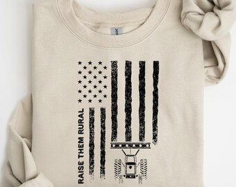 Farm Mom Sweatshirt: Rural Tractor American Flag Graphic