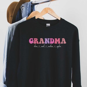 Custom Grandma with Grankid&#39;s Names Sweatshirt or Hoodie, Personalized Grandkids Sweatshirt