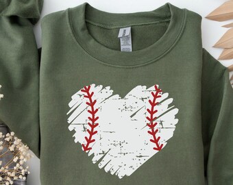 Baseball Mom Sweatshirt Baseball Heart Sweatshirt Baseball Lover Sweatshirt Baseball Distressed Heart Baseball Fan Gift