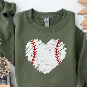 Baseball Mom Sweatshirt Baseball Heart Sweatshirt Baseball Lover Sweatshirt Baseball Distressed Heart Baseball Fan Gift