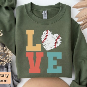 Love Baseball Sweatshirt Women Baseball Sweatshirt Gift For Baseball Lover Baseball Heart Sweatshirt Funny Baseball Mom Sweatshirt