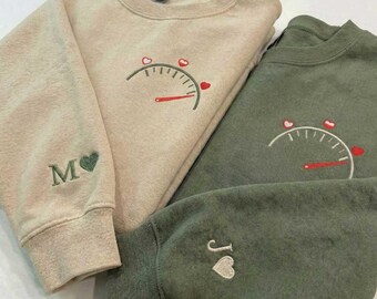 Custom Speedometer Couples Embroidered Sweatshirt, Love Fuel Fully Boyfriend Girlfriend Hoodie
