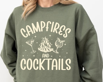 Funny Camping Sweatshirt Campfires And Cocktails Sweatshirt Adventure Sweatshirt Camp Lover Gift Summer Sweatshirt
