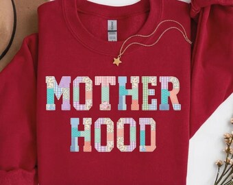 Motherhood Everyday Mama Sweatshirt, Faux Patchwork Design Busy Mom Life Strong Chaos Hoodie