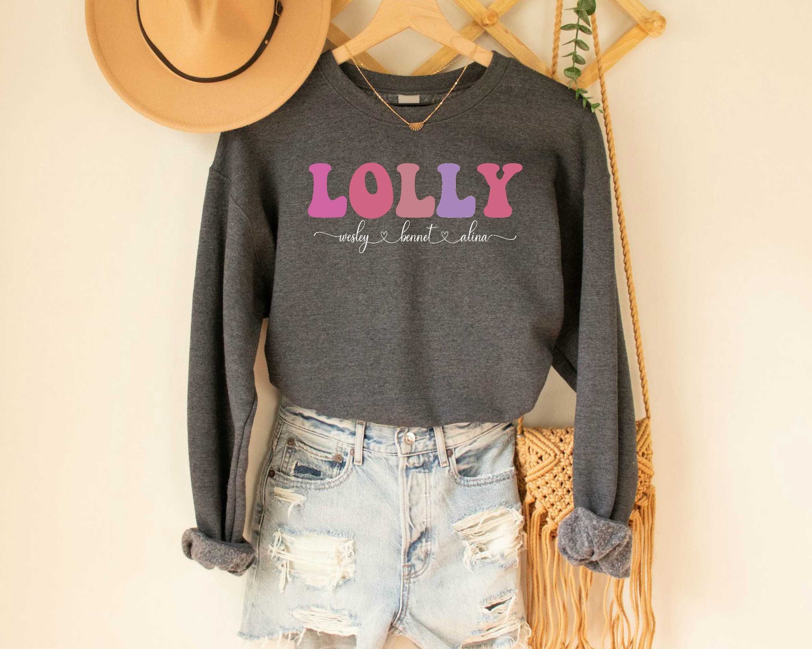 Lolly Sweatshirt Custom Lolly With Kids Names Sweatshirt for - Etsy