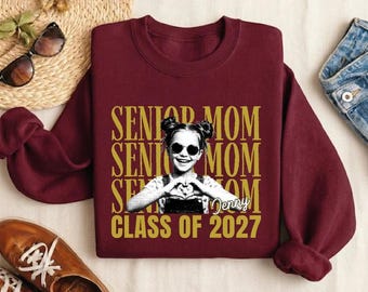 Proud Senior Mom Class of Custom Year Photo Sweatshirt, Personalized Graduation Gift for Mother Hoodie