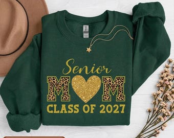 Senior Mom Shirt Class of 2027, Leopard Heart Graduation Tee