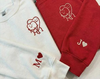Hugging Hearts Embroidered Sweatshirt, Hoodie with Initial On Sleeve