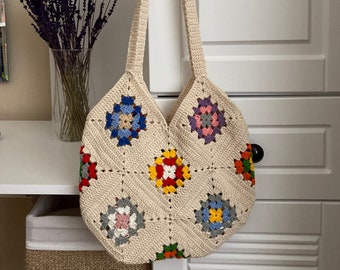 Granny Square Bag, Crochet Bag, Retro Bag, Hippie Bag, Boho Bag, Vintage Style, Bag For Women, Gift For Her, Crochet Shoulder Bag