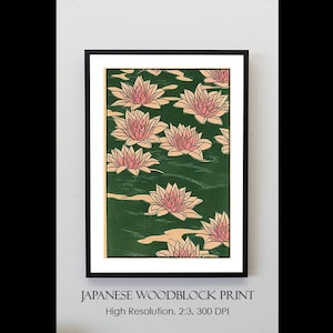 Japanischer Holzschnitt | Schöne Seerosen Asiatische Kunst | Vintage japanische Kunst | Druckbare Wandkunst