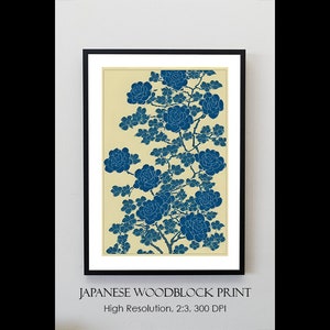 Japanese Woodblock Print | Beautiful Floral Rose Asian Art | Vintage Japanese Art | Printable Wall Art