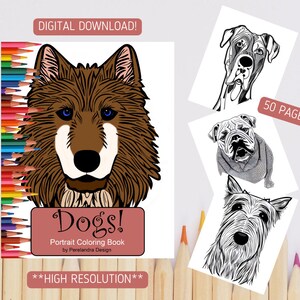 Dog Coloring Book | Adult Coloring Book | Coloring Pages for Kids | Dog Breed Portraits | 50 Coloring Pages