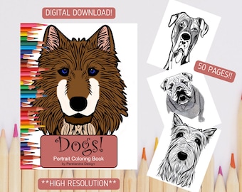 Dog Coloring Book | Adult Coloring Book | Coloring Pages for Kids | Dog Breed Portraits | 50 Coloring Pages