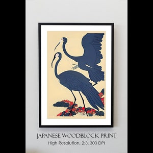 Japanischer Holzschnitt | Schöner blauer Kranich asiatische Kunst | Vintage japanische Kunst | Druckbare Wandkunst