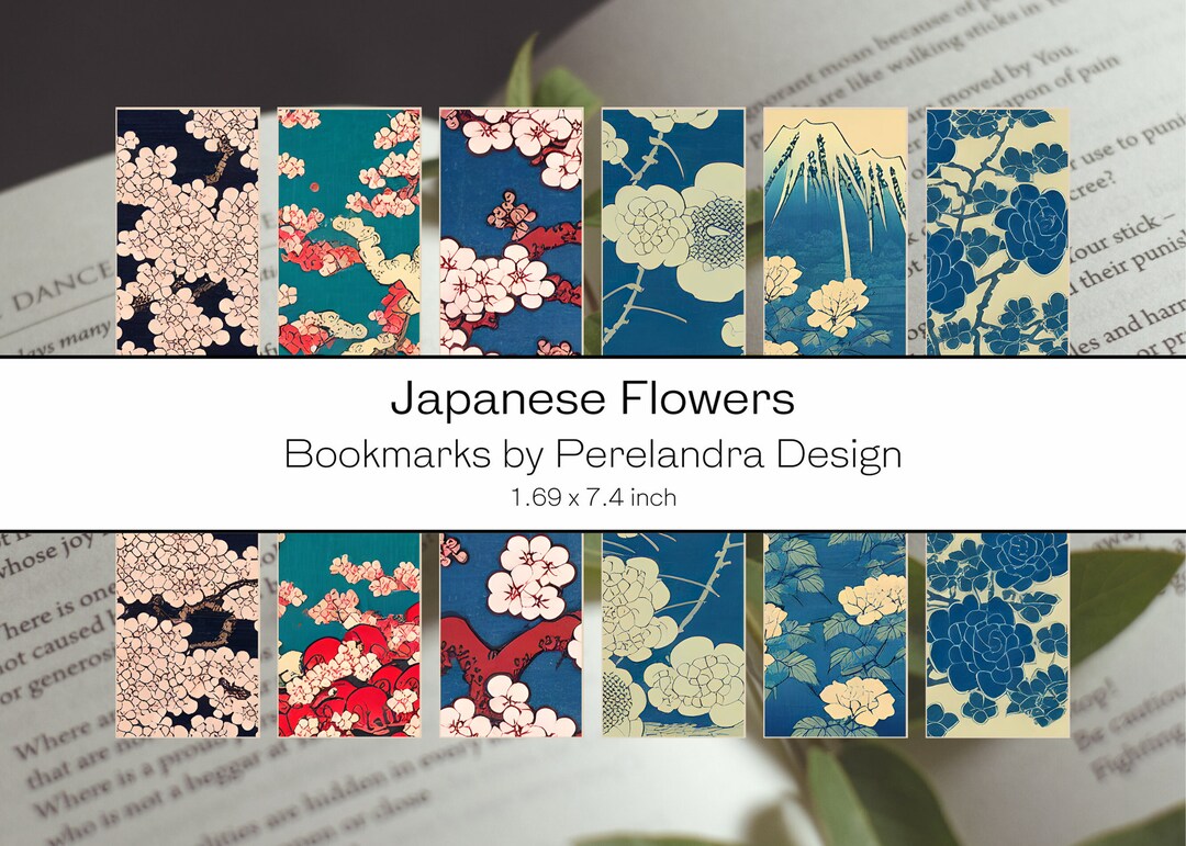 Unique Printable Bookmarks Japanese Flowers 6 Bookmark Set Etsy