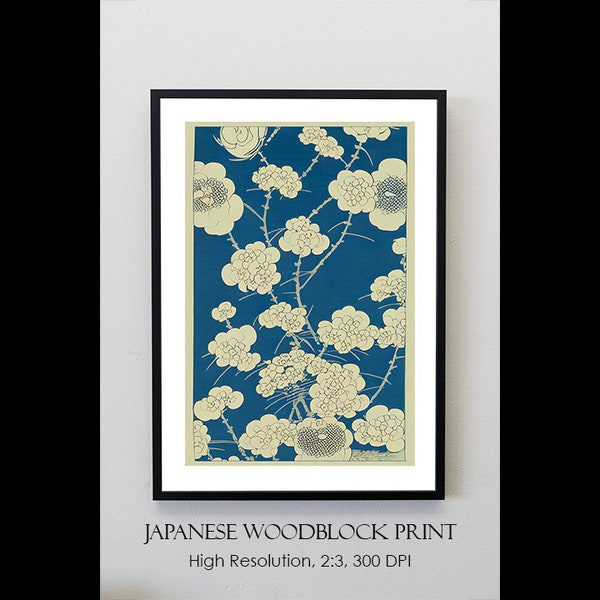 Japanese Woodblock Print | Beautiful Floral Rose Asian Art | Vintage Japanese Art | Printable Wall Art