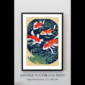 Japanese Woodblock Print | Beautiful Koi Pond Asian Art | Vintage Japanese Art | Printable Wall Art
