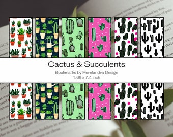 Unique Printable Bookmarks | Cactus & Succulents | 6 Bookmark Set | Scrapbook | DIY Bookmark