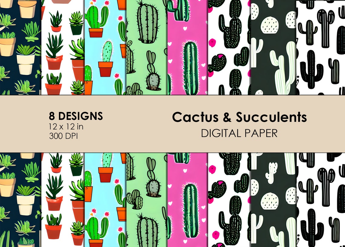 Cactus & Succulent Digital Paper Pack | Scrapbook Paper | Seamless ...