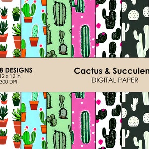 Cactus & Succulent Digital Paper Pack | Scrapbook Paper | Seamless Pattern | Instant Download