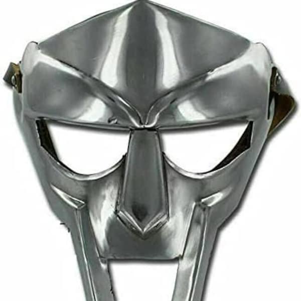 Masque de gladiateur MF Doom, méchant fou, 18 g doux, acier, armure faciale, médiéval forgé à la main, romain, armure, Doom, masque, Halloween