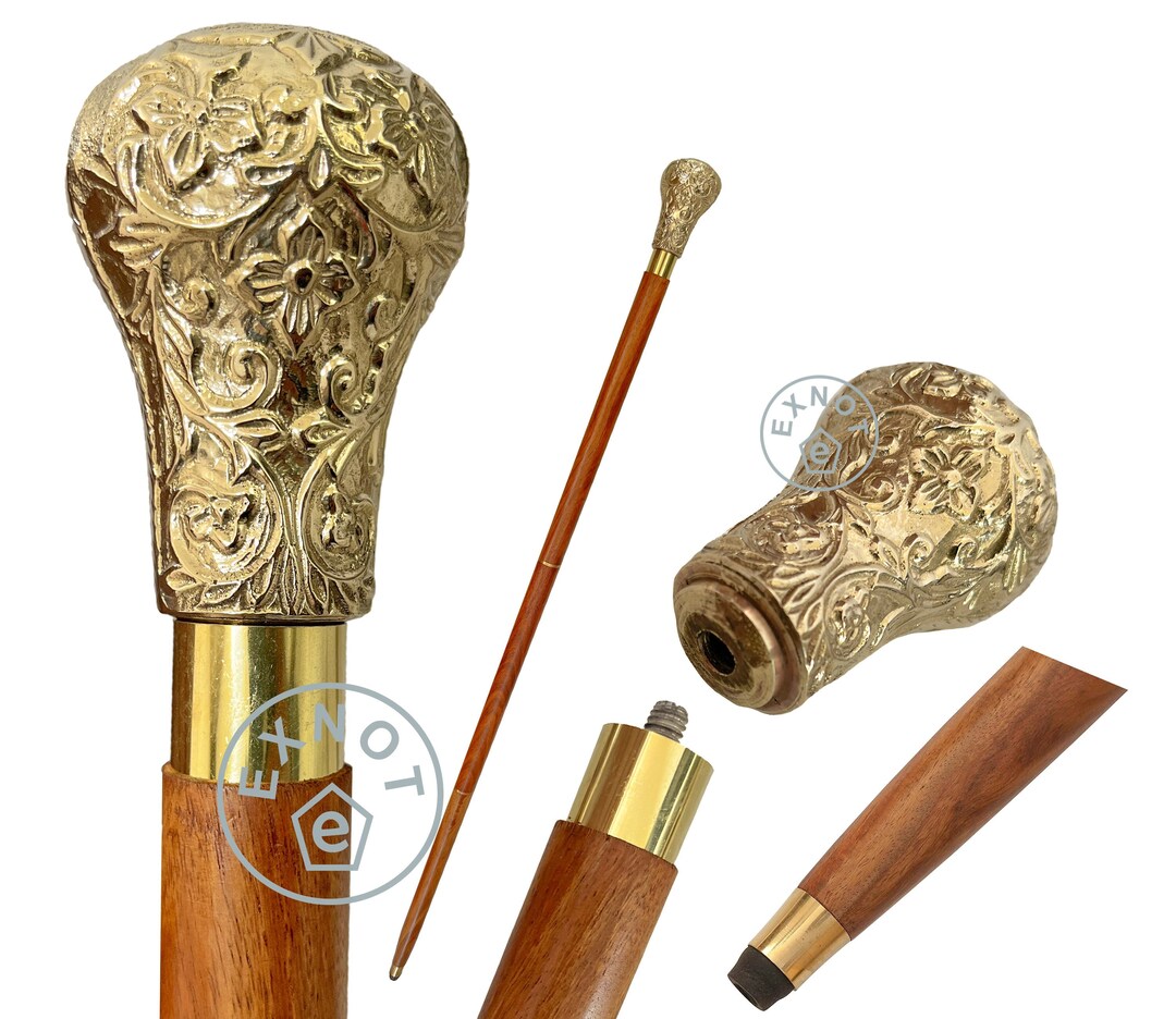 37'' Walking Sticks in Natural Oak Wood With Brass Handle Elegant Brass