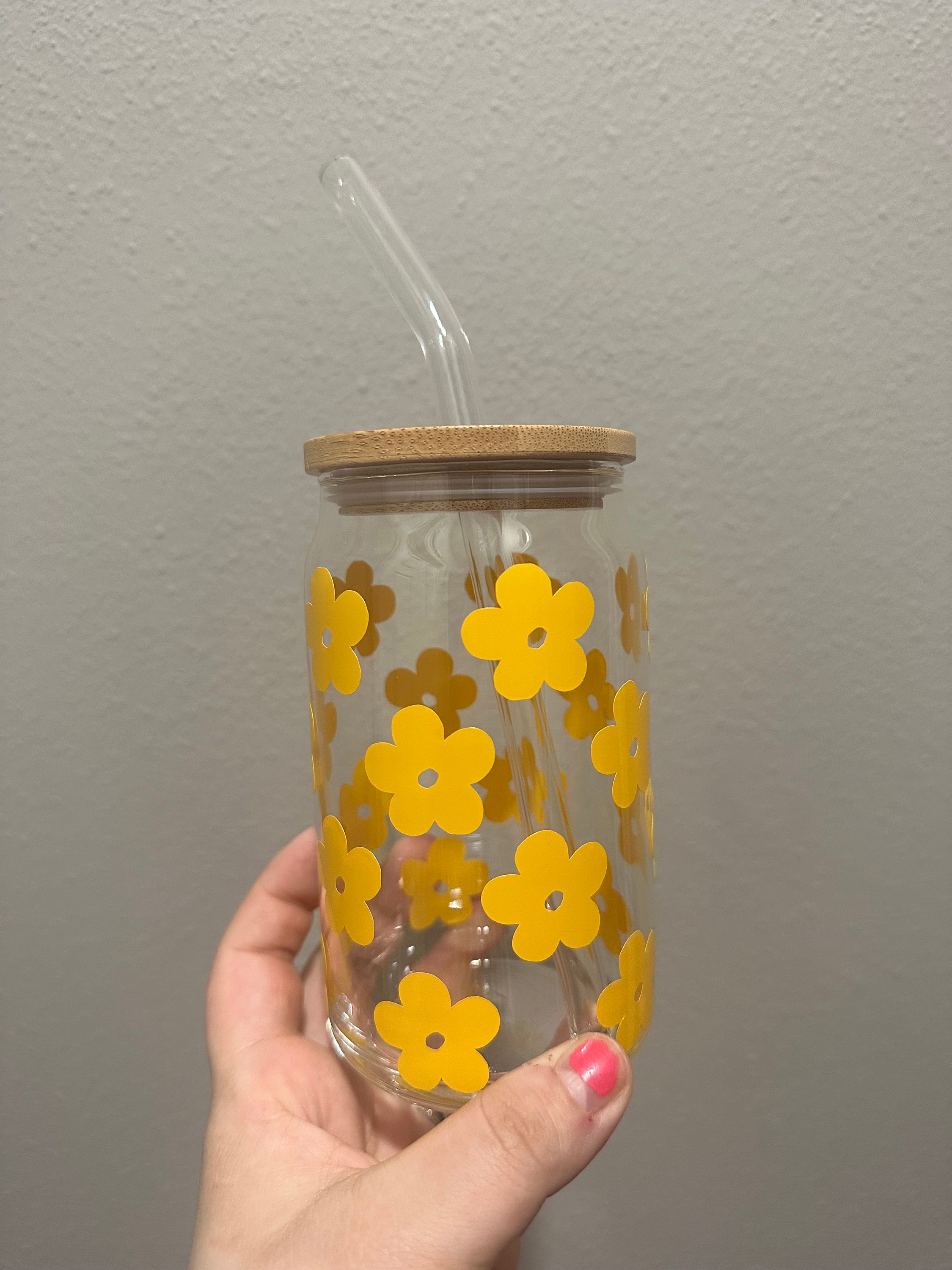 Daisy Can Glass | Cute Iced Coffee Cup | Flower Cup | Can Glass With ...
