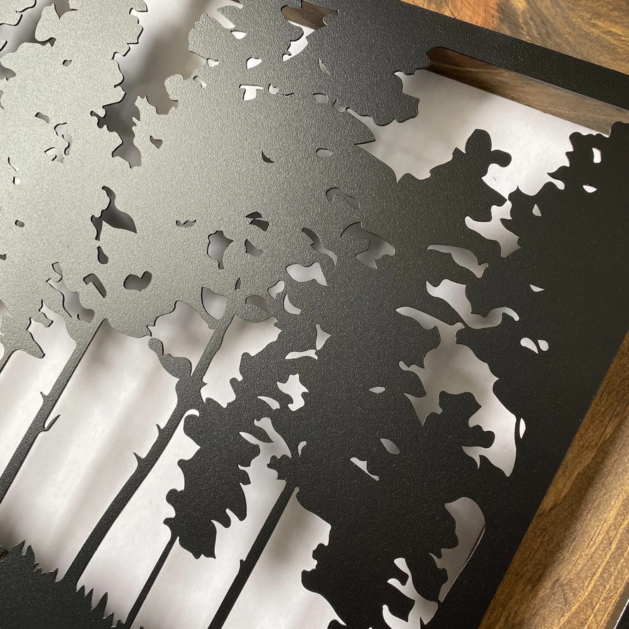 Metal Forest Wall Art Wood Metal Frame Tree Wall Art Etsy