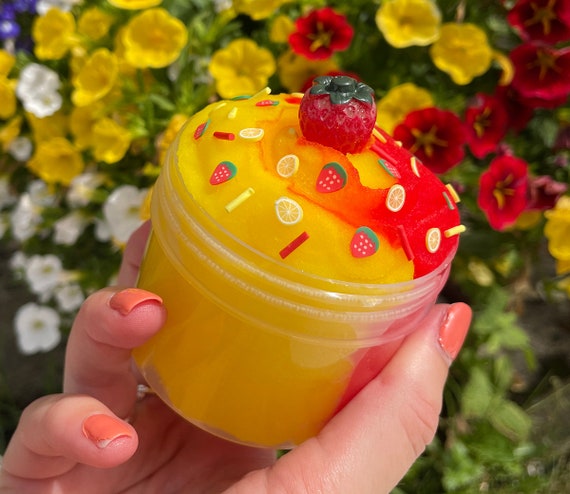 Red Lemon Swirl Icee Slime: Scented ASMR Drizzle Slime