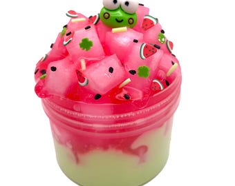 Frogmelon jelly cube slime - fluffy asmr slime, fun toy uk seller, scented slime, stress and anxiety relief, sensory slime