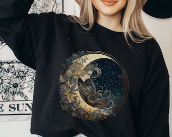 Floral Moon Goddess Sweatshirt: Celestial Boho Shirt
