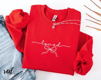 Minimalist Valentines Day Sweatshirt ,Coquette Bow Love Shirt, Romantic Gift for Her